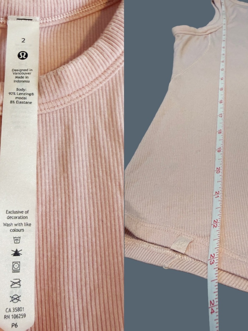 Lululemon Ribbed Modal Racerback Tank Top Blush Pink Size 2 - Picture 3 of 5